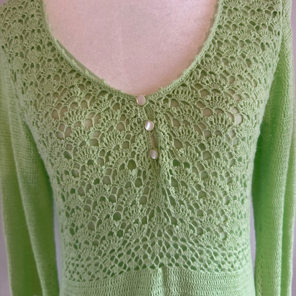 Lilly Pulitzer lime Green Crochet Knit Sweater Size L Vintage - Picture 9 of 10